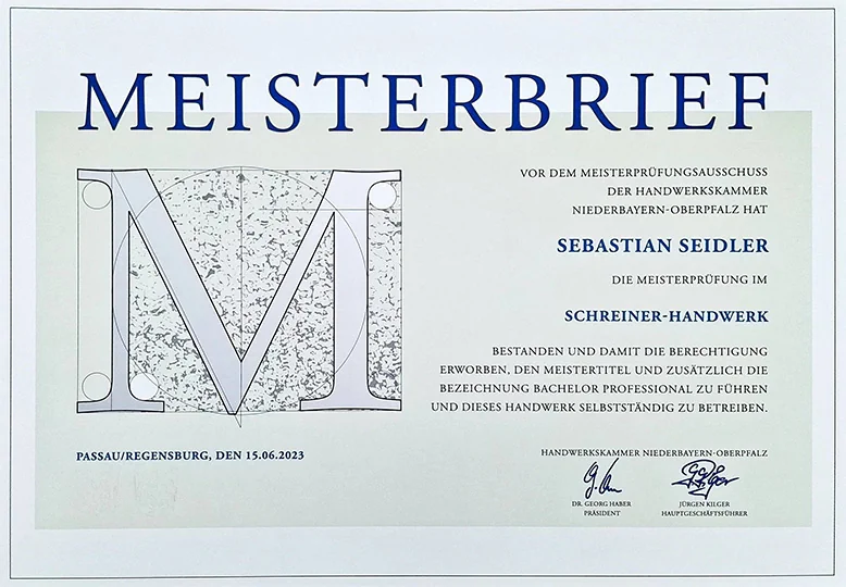 Meisterbrief Schreiner
